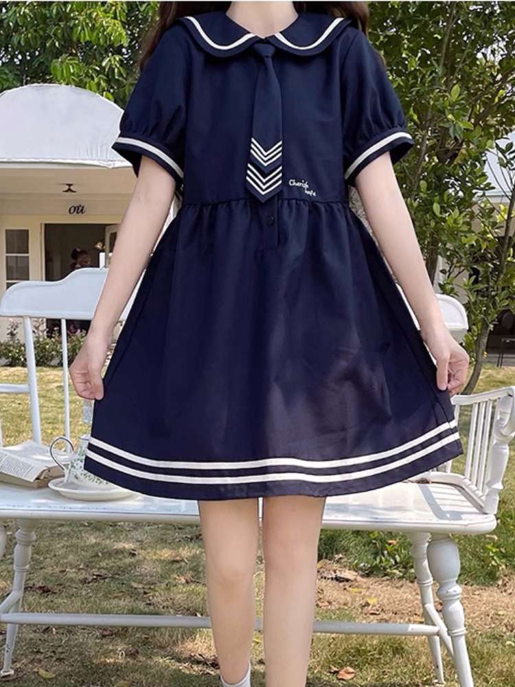 セーラー服 ネイビーセーラーカラー プリーツワンピース
