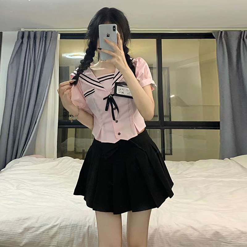 セーラー服 ピンク×ブラック セーラー風制服セット