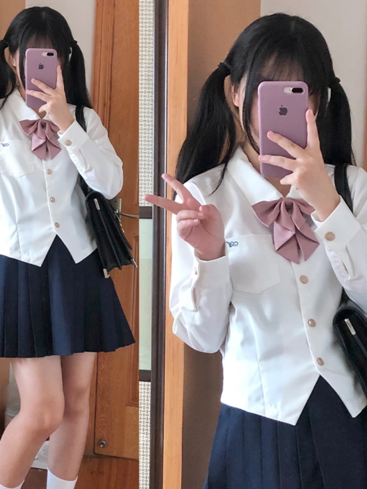 セーラー服 可愛いリボン付き長袖制服風ブラウス