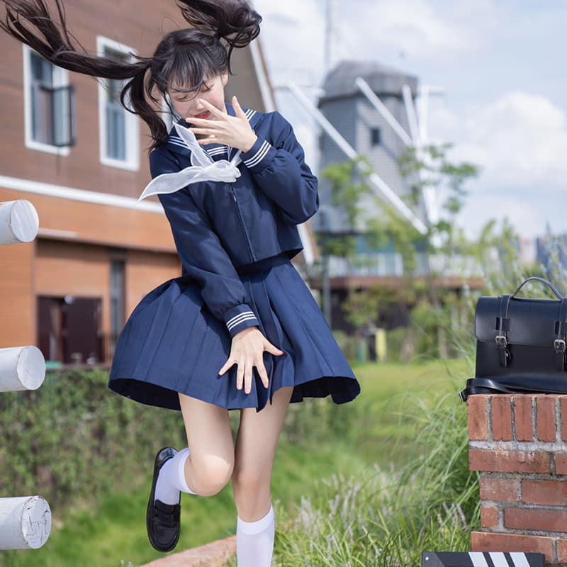 セーラー服 正統派学園風セーラー襟長袖トップス