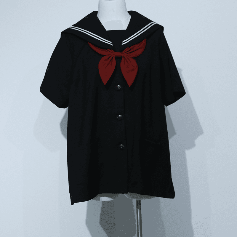 セーラー服 クラシック 黒色半袖トップス