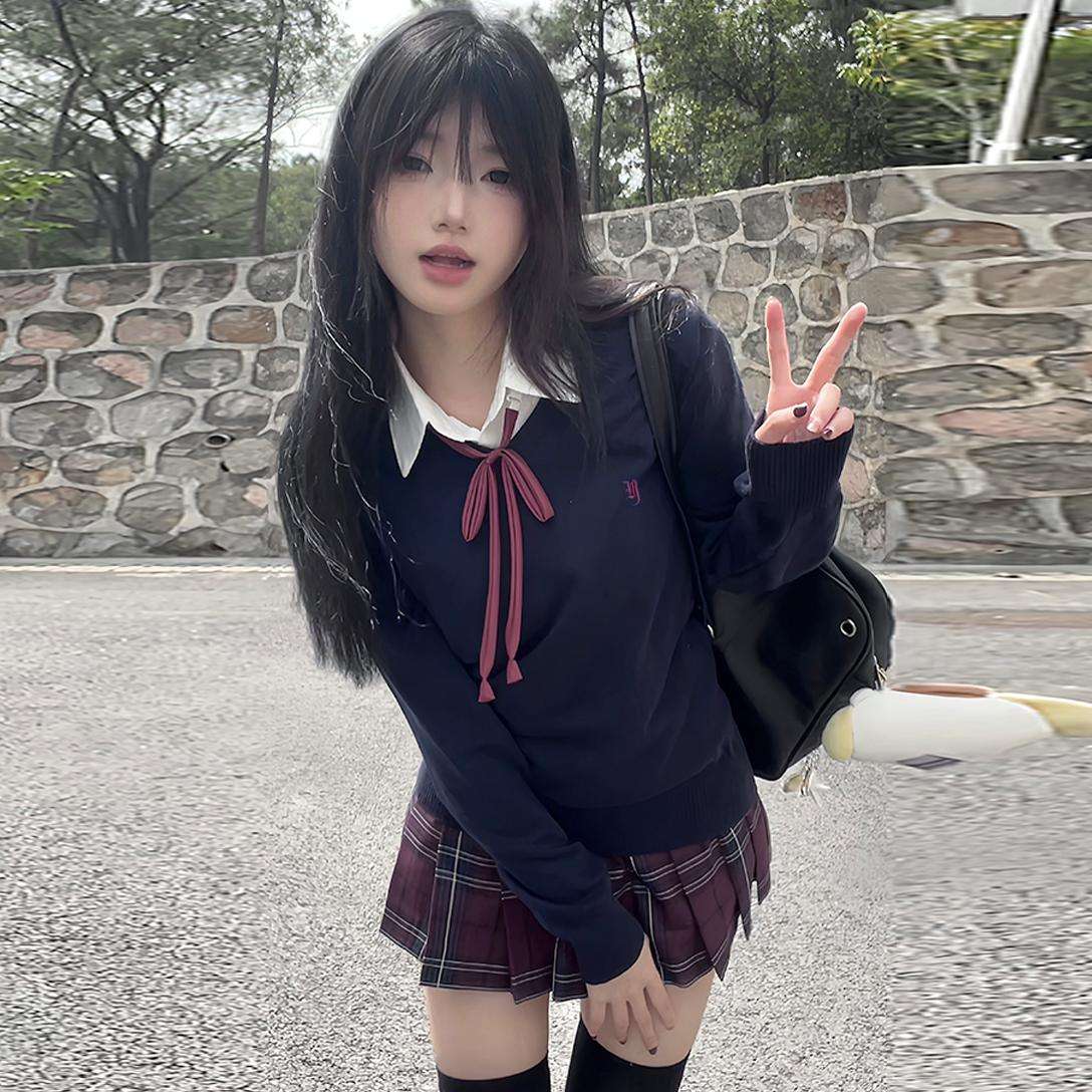 セーラー服 学園風リボン付きセーラーニットセーター