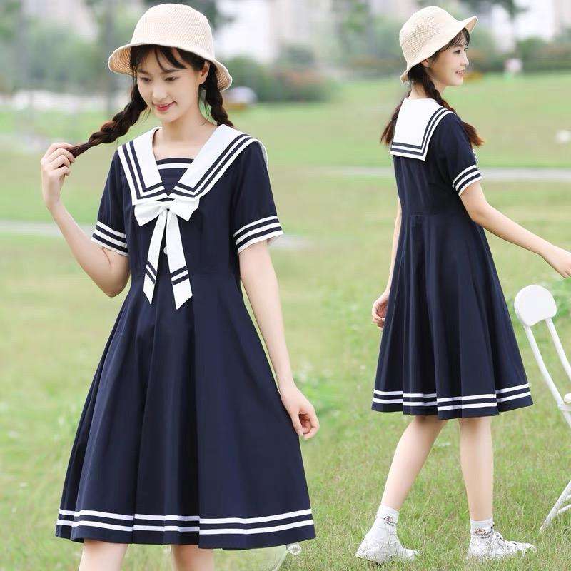 セーラー服 レトロ可愛い マリン風 セーラーカラー ワンピース