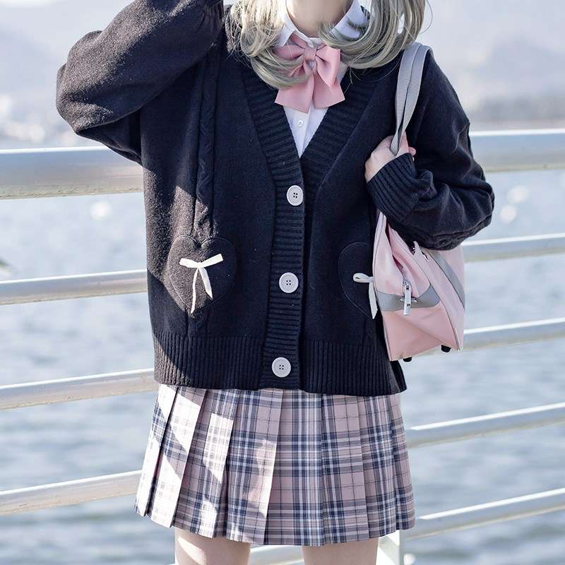 セーラー服 ハート刺繍リボン付きセーラー風カーディガン