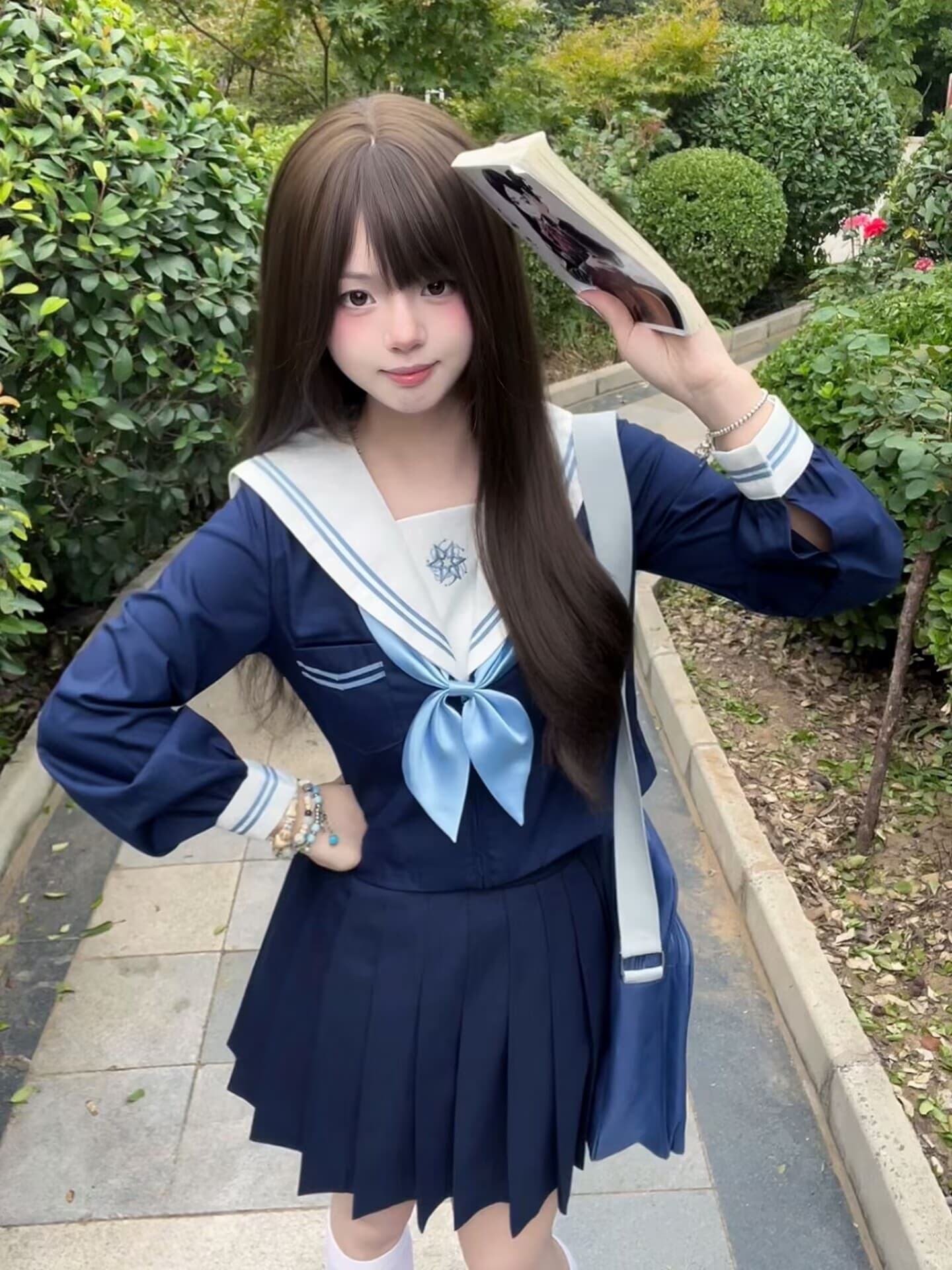 セーラー服 刺繍入り清楚セーラー長袖ブラウス
