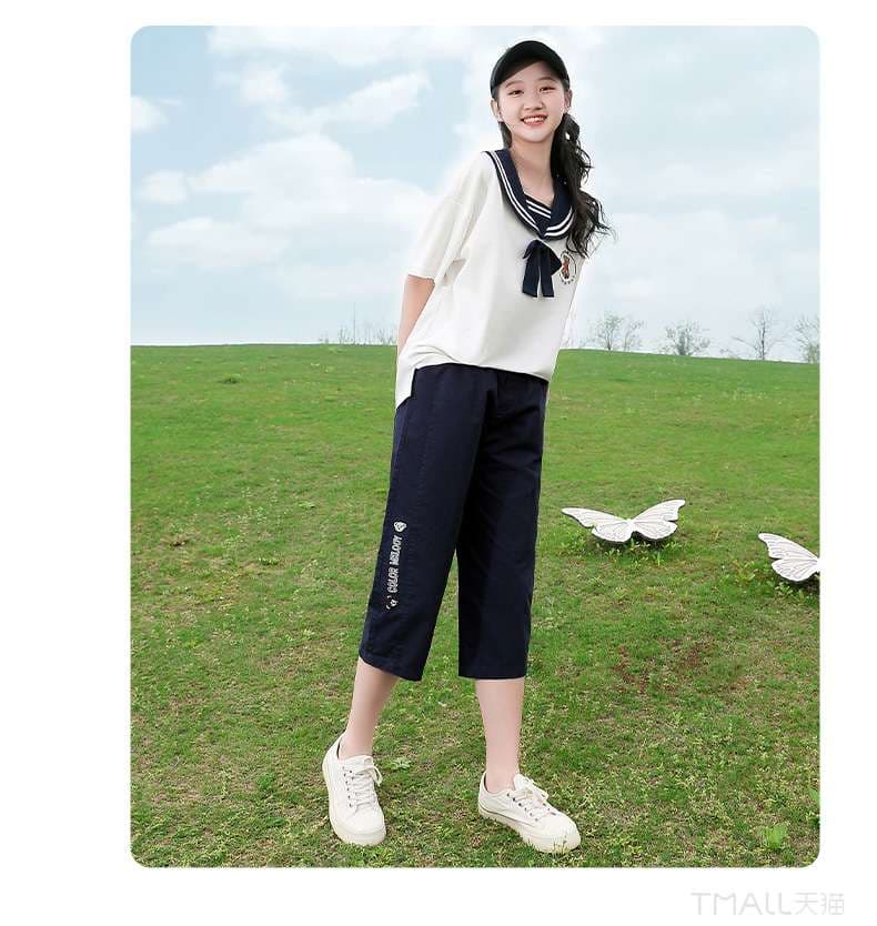 セーラー服 学園風リボン付きセーラーカラーTシャツ