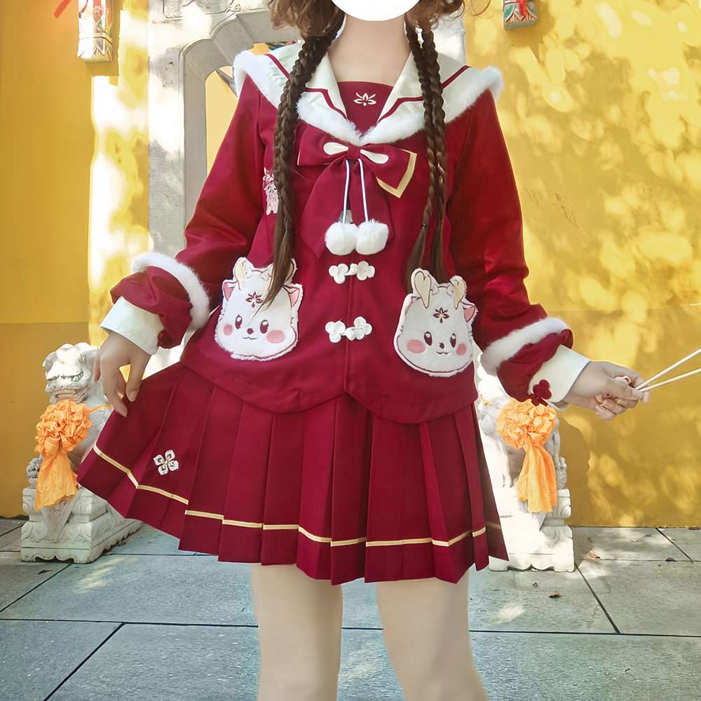 セーラー服 冬のかわいいウサギ柄 コスプレ衣装