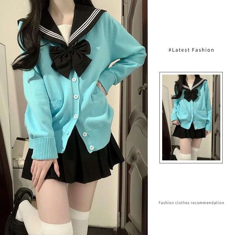 セーラー服 可愛いセーラー襟カーディガン制服セット