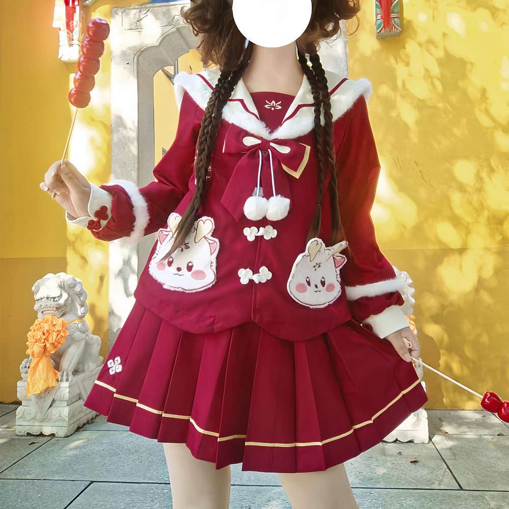 セーラー服 冬のかわいいウサギ柄 コスプレ衣装