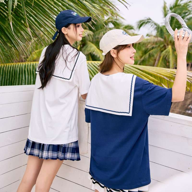 セーラー服 マリンスタイル セーラーカラーTシャツ