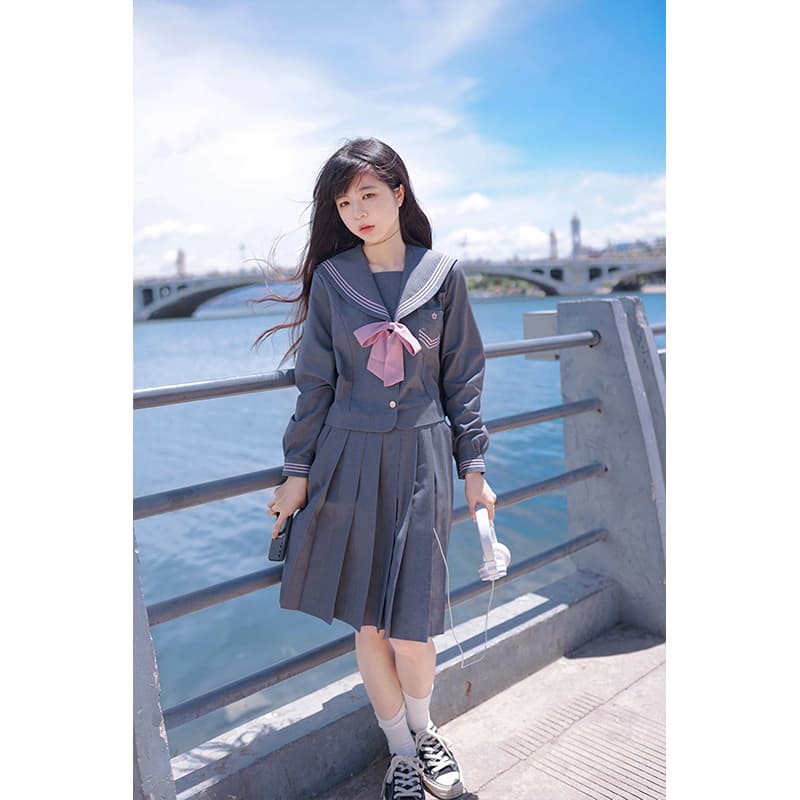 セーラー服 清楚系長袖セーラー服トップス リボン付き