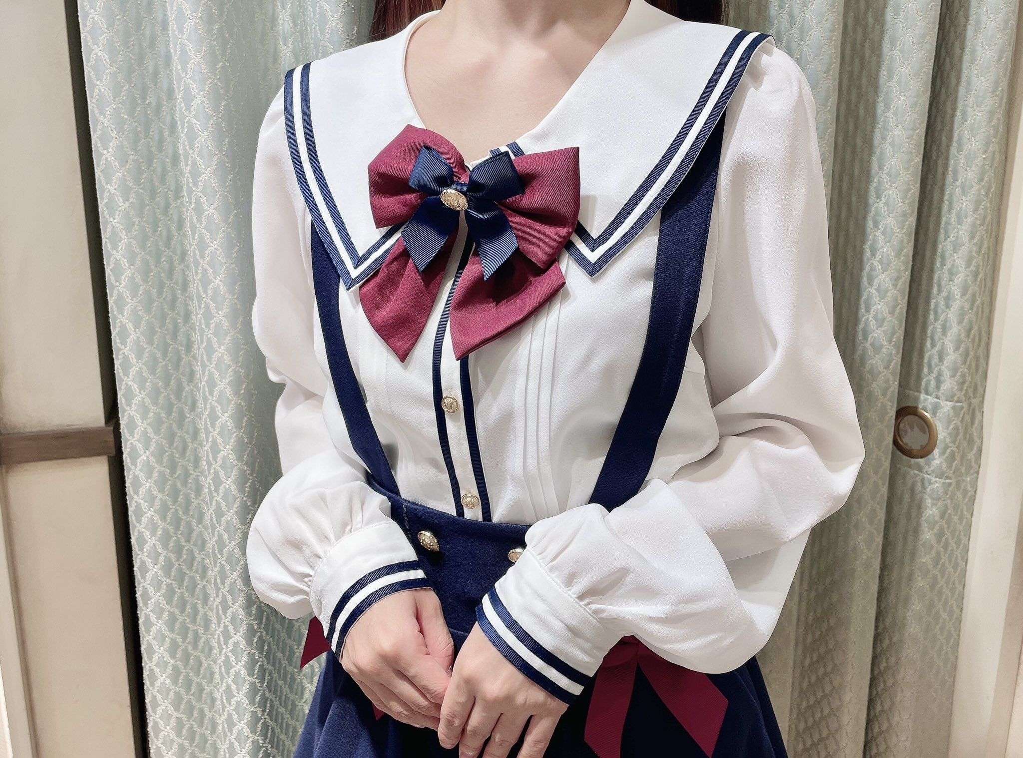 セーラー服 セーラー風リボンブラウス ネイビー&ワインレッド