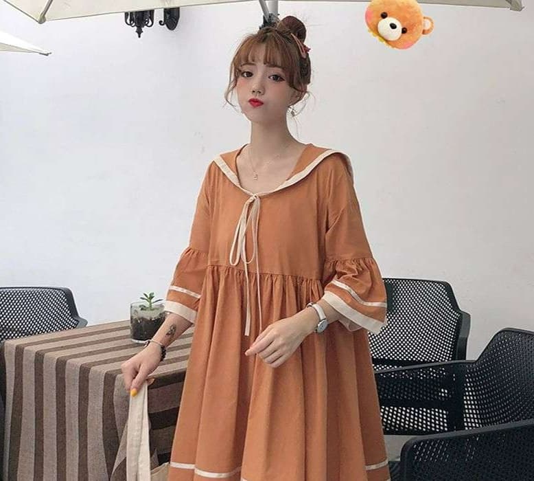 セーラー服 レトロ風セーラーカラーゆったりワンピース