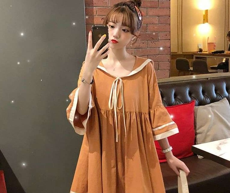 セーラー服 レトロ風セーラーカラーゆったりワンピース