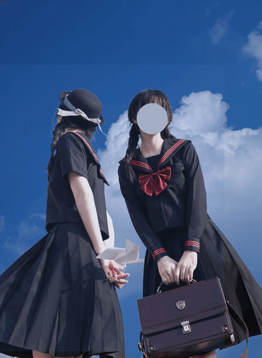 セーラー服 クラシック黒 赤リボン付き制服セット