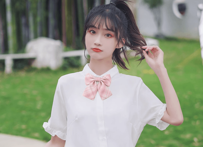 セーラー服 ピンクチェック柄リボン 用リボン