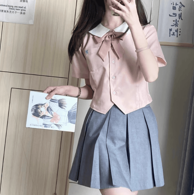 セーラー服 桜色セーラーブラウス&プリーツスカートセット