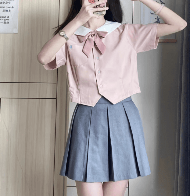 セーラー服 桜色セーラーブラウス&プリーツスカートセット