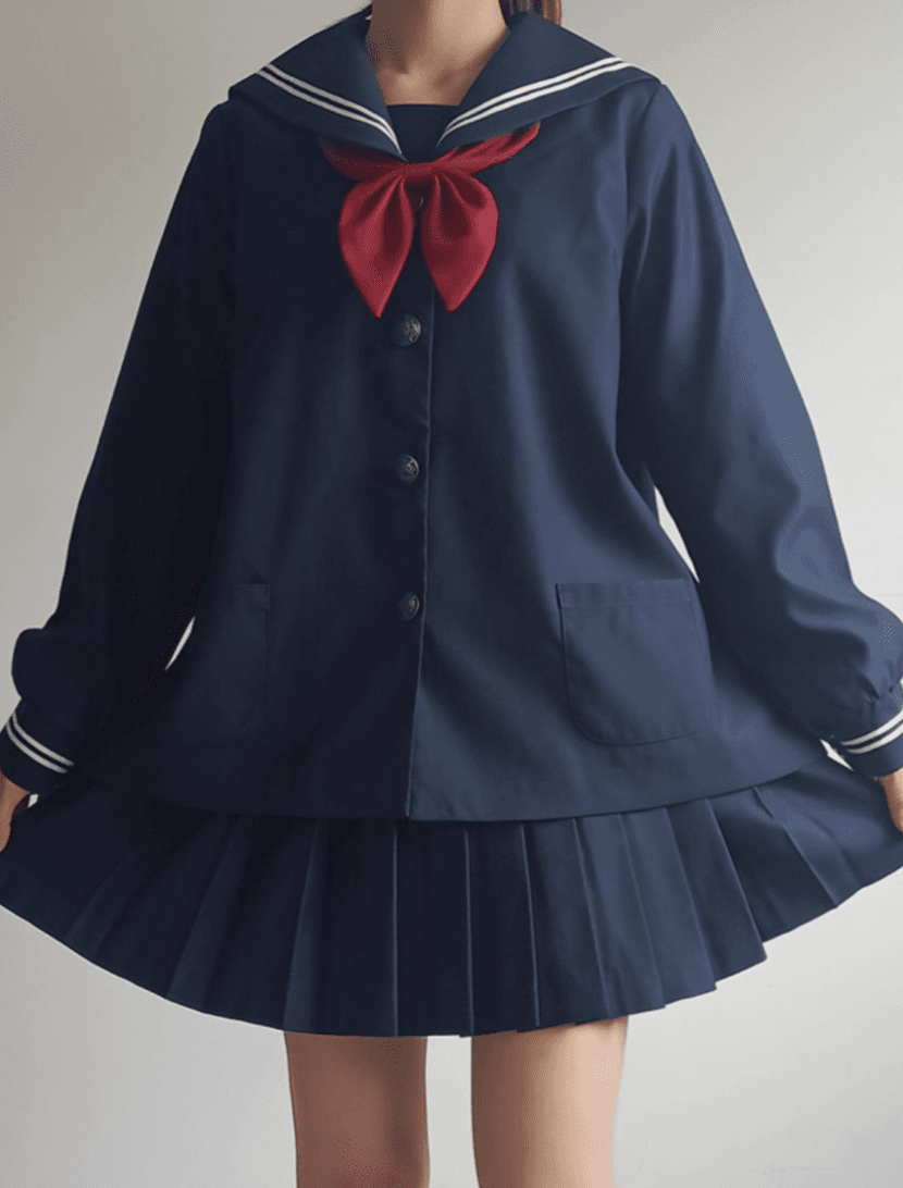 セーラー服 クラシック紺色 赤リボン付き