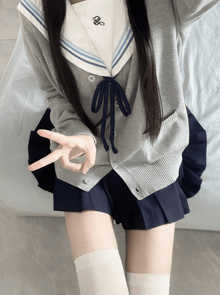 セーラー服 クラシックセーラーカラー グレー制服セット
