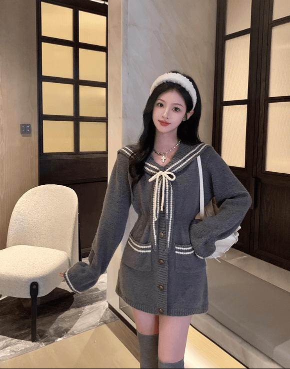 セーラー服 グレーセーラーカラー ニットワンピース