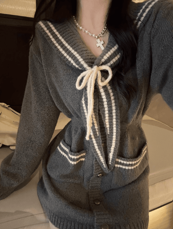 セーラー服 グレーセーラーカラー ニットワンピース