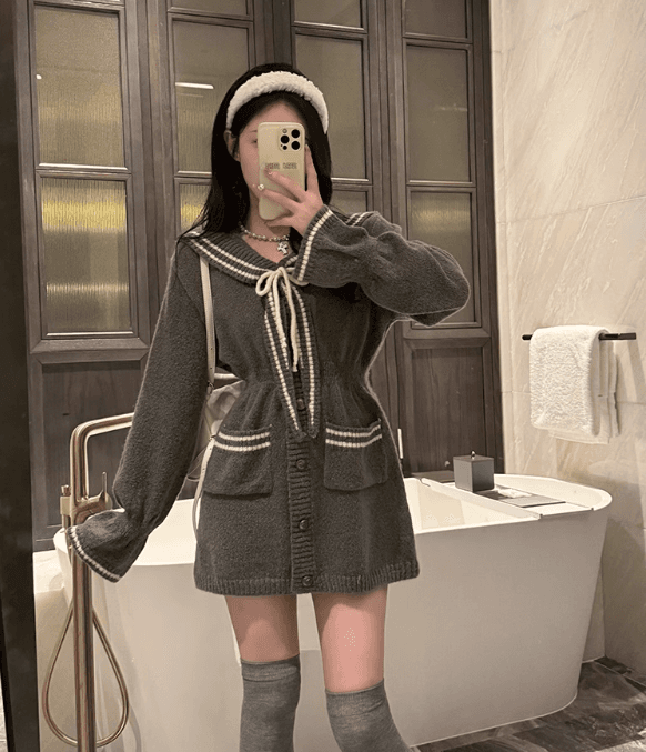 セーラー服 グレーセーラーカラー ニットワンピース