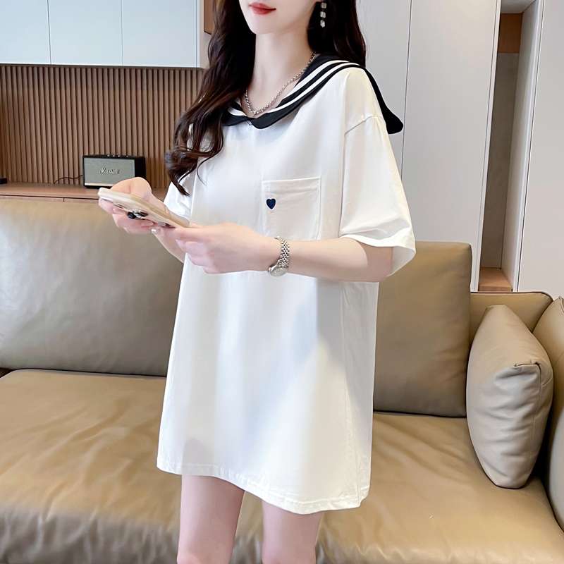 セーラー服 セーラー襟ポケット付きゆったりTシャツ