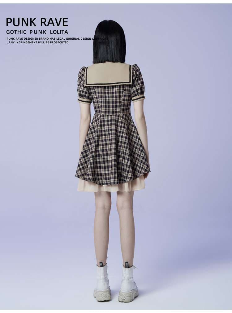 セーラー服 ゴシックパンク風チェック柄セーラーワンピース