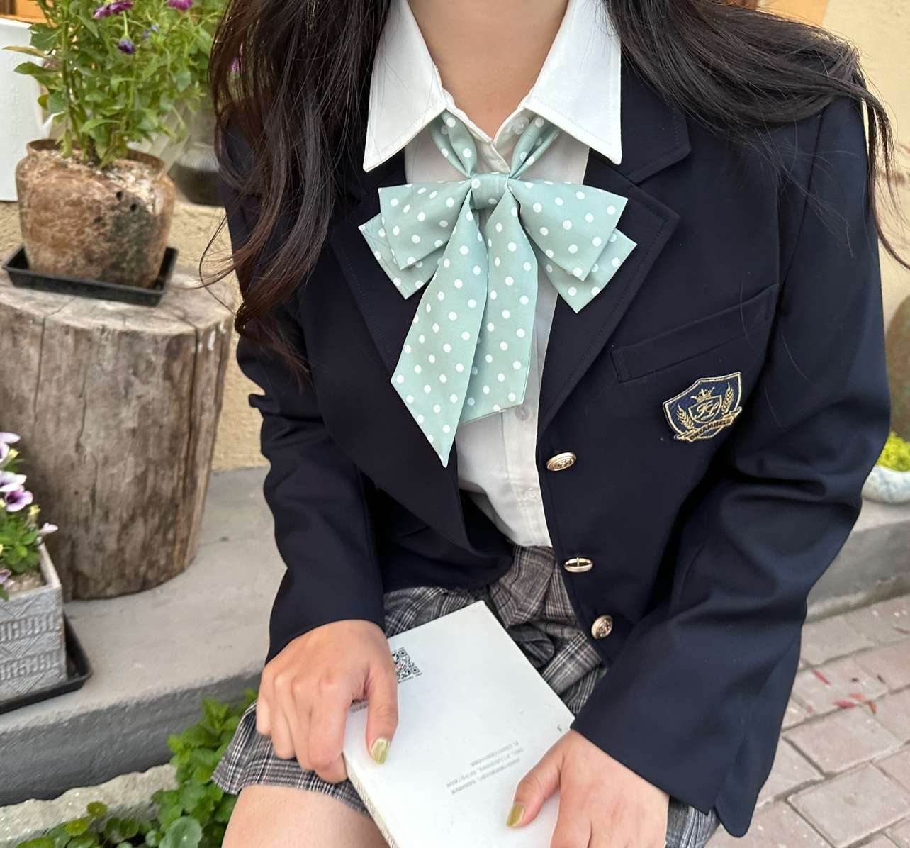 セーラー服 制服風ポルカドットリボンワンピース
