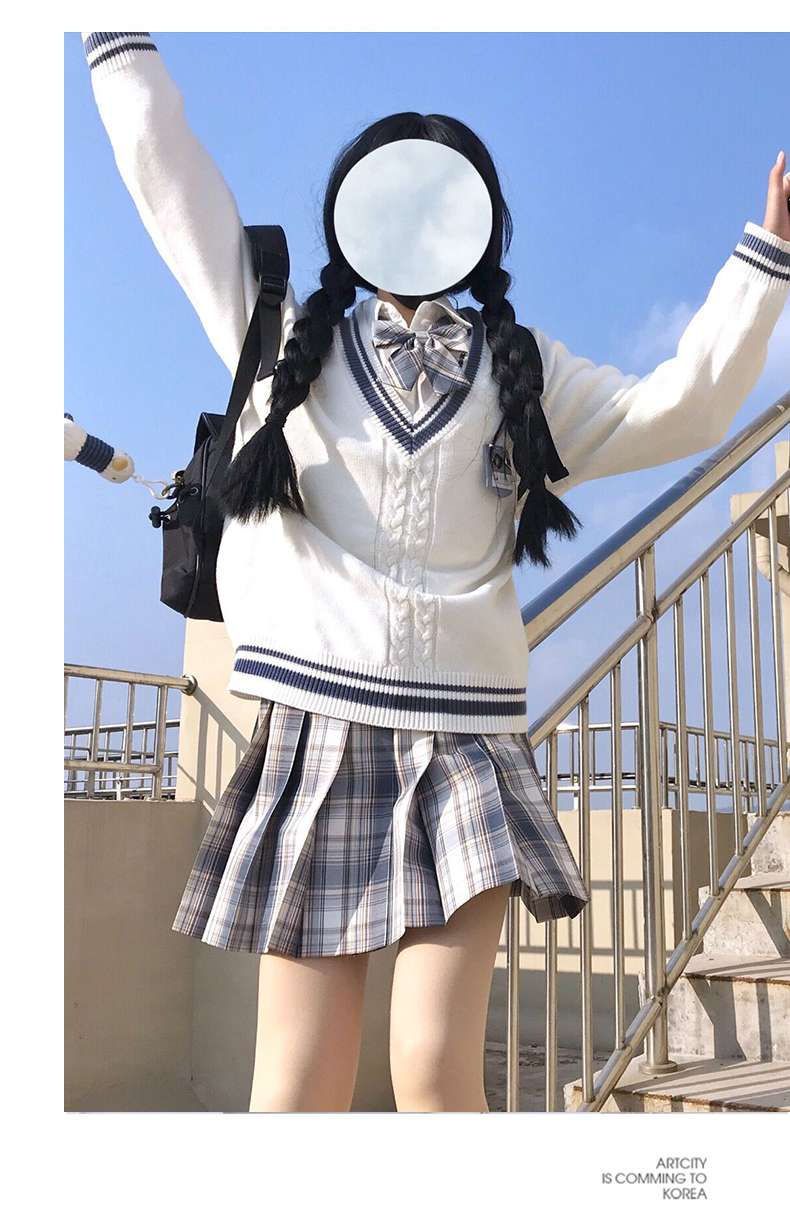 セーラー服 学園風セーラーカーディガン 清楚な白ニット