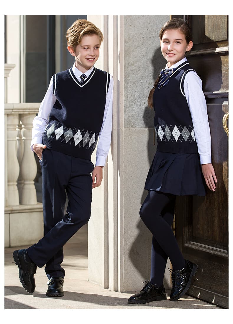 セーラー服 学院風菱形模様編みベストセーター
