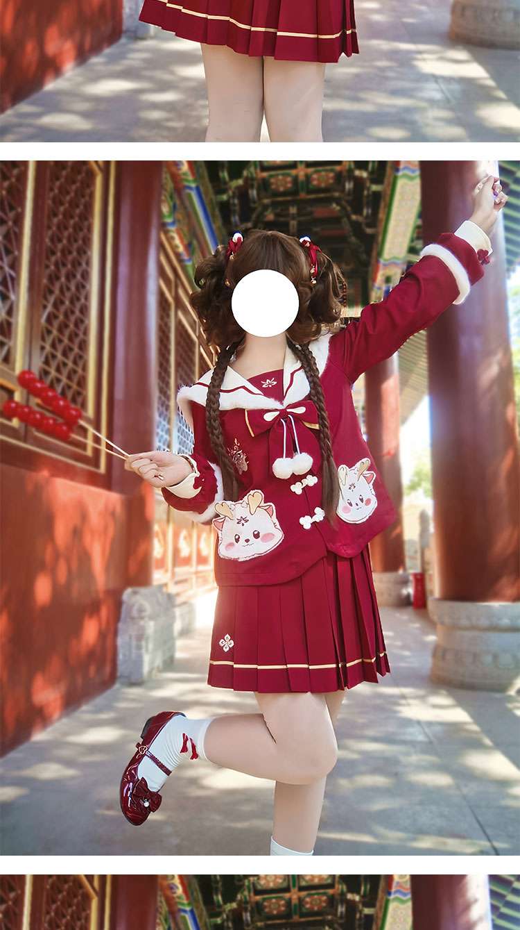セーラー服 冬のかわいいウサギ柄 コスプレ衣装