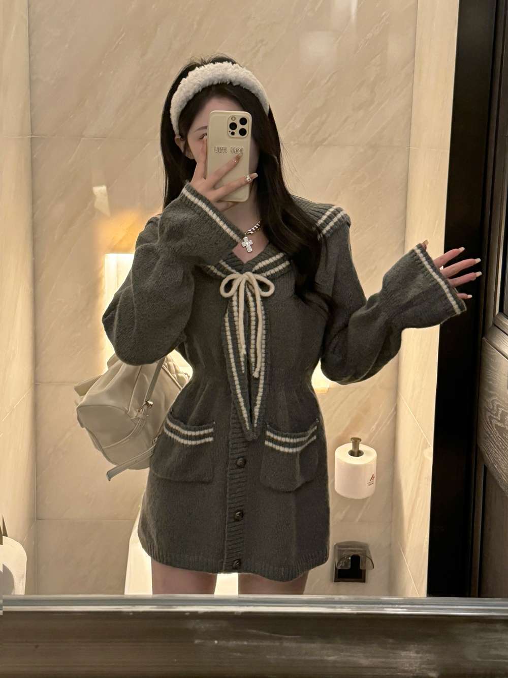 セーラー服 グレーセーラーカラー ニットワンピース