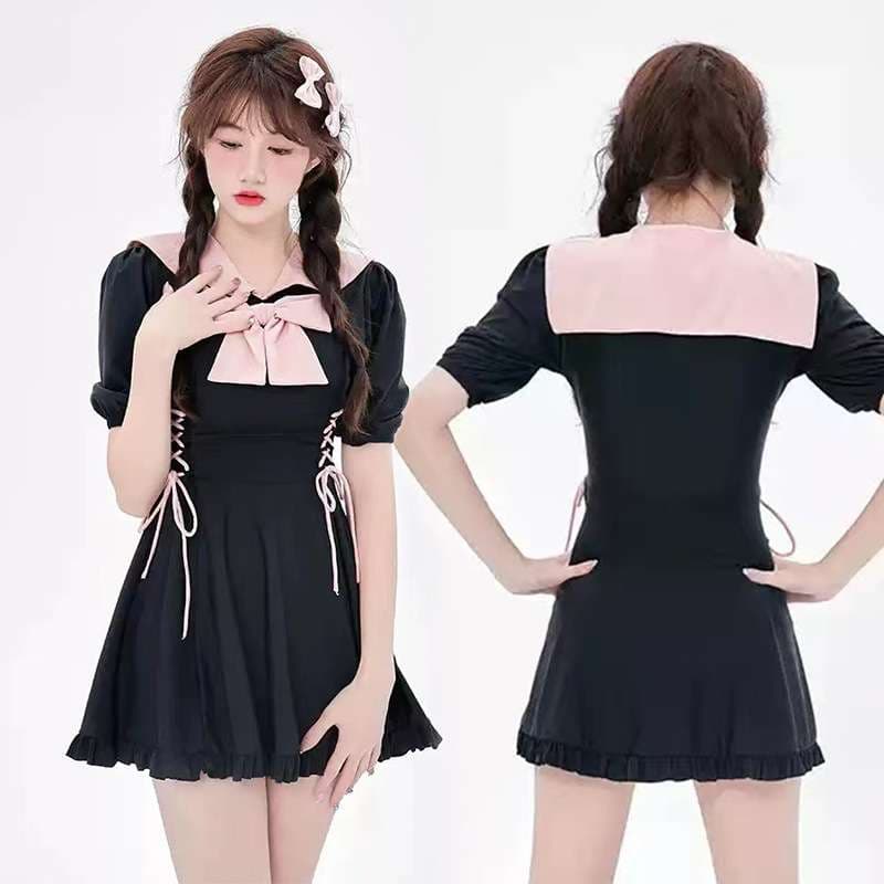セーラー服 レトロ可愛いリボンセーラーワンピース