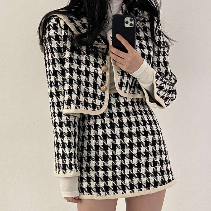 セーラー服 ハウンドトゥース柄セットアップ
