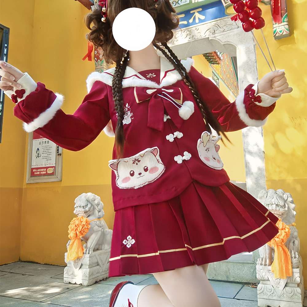 セーラー服 冬のかわいいウサギ柄 コスプレ衣装