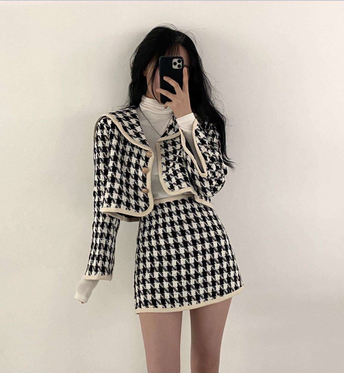 セーラー服 ハウンドトゥース柄セットアップ