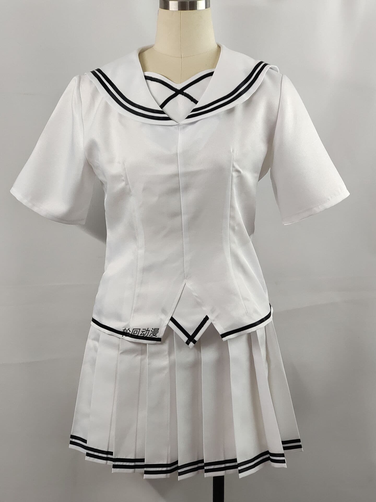 セーラー服 清楚な二重線パイピング襟の夏用制服風半袖上着