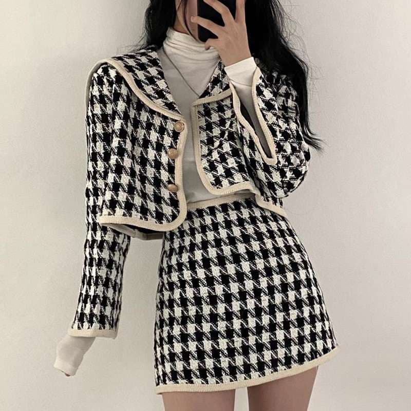 セーラー服 ハウンドトゥース柄セットアップ