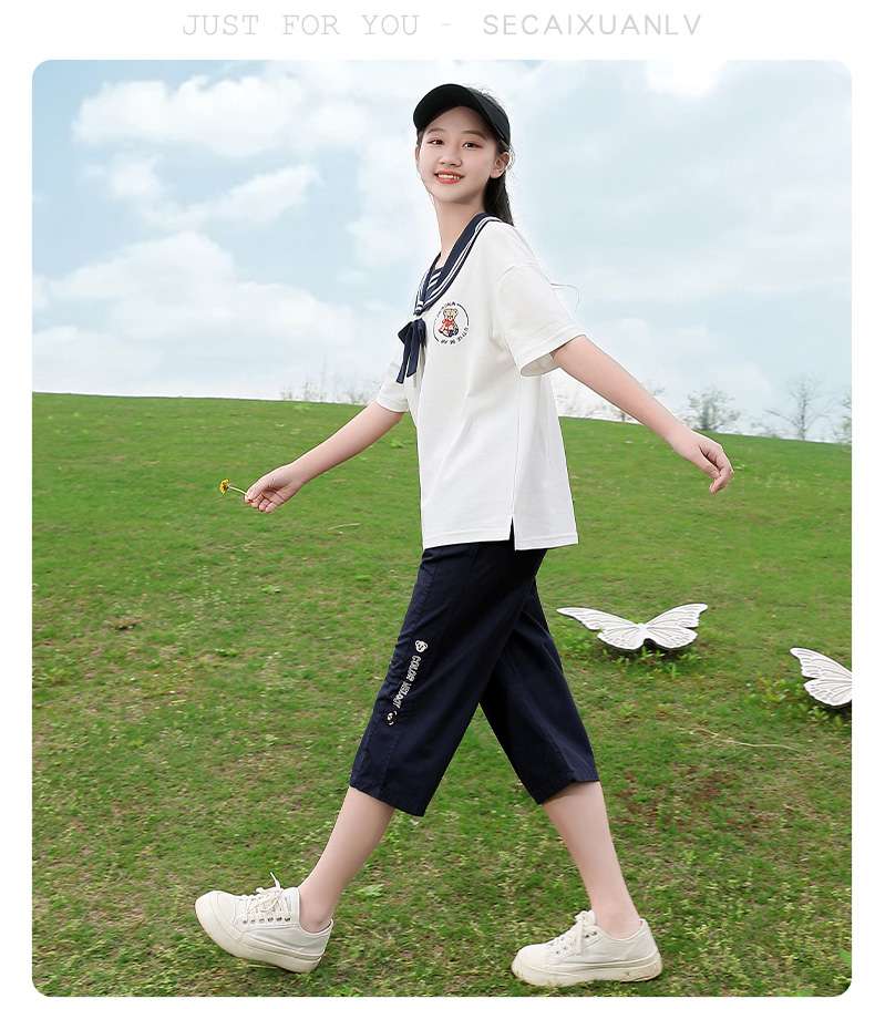 セーラー服 学園風リボン付きセーラーカラーTシャツ