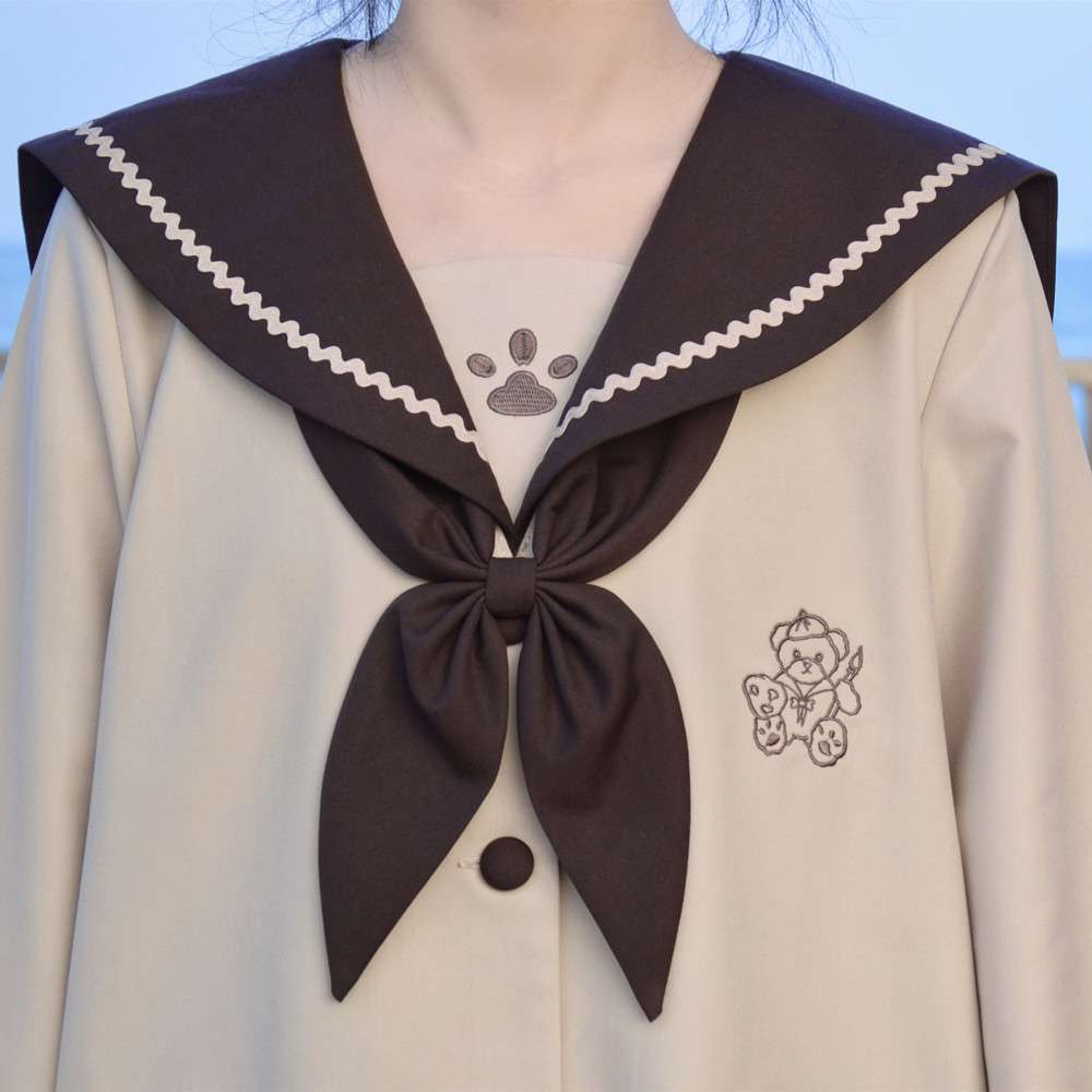 セーラー服 猫モチーフ 可愛い 風長袖ワンピース