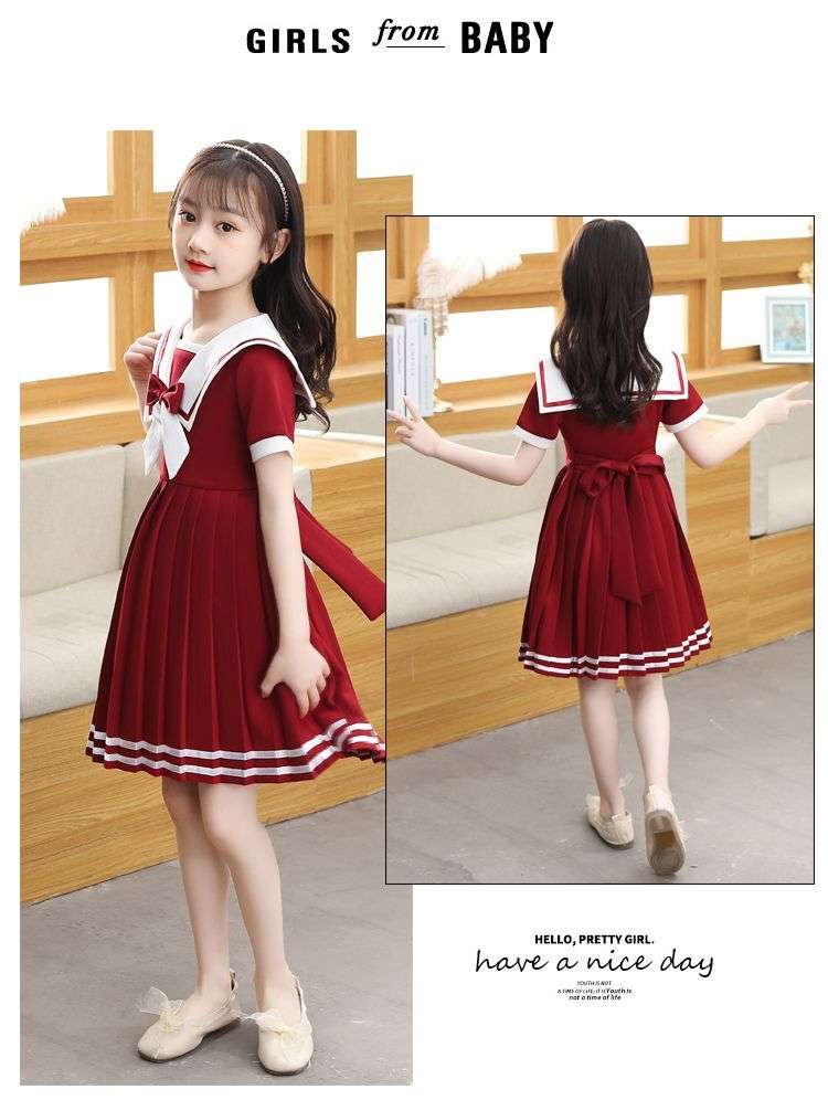 セーラー服 少女の夏向けセーラー風 プリーツワンピース