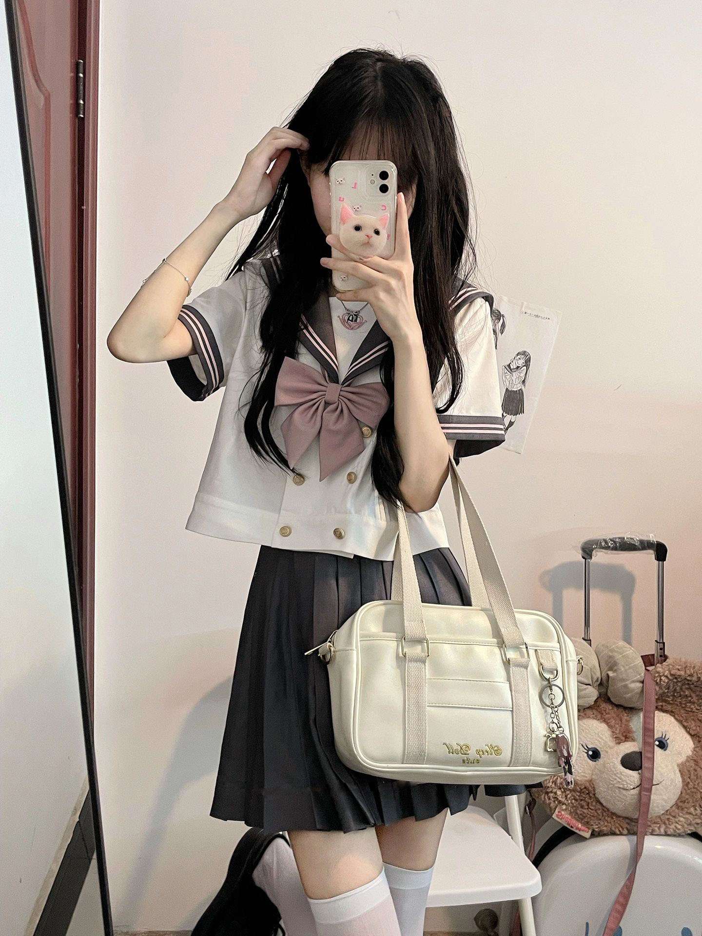 セーラー服 大きなリボン付き 上下セット