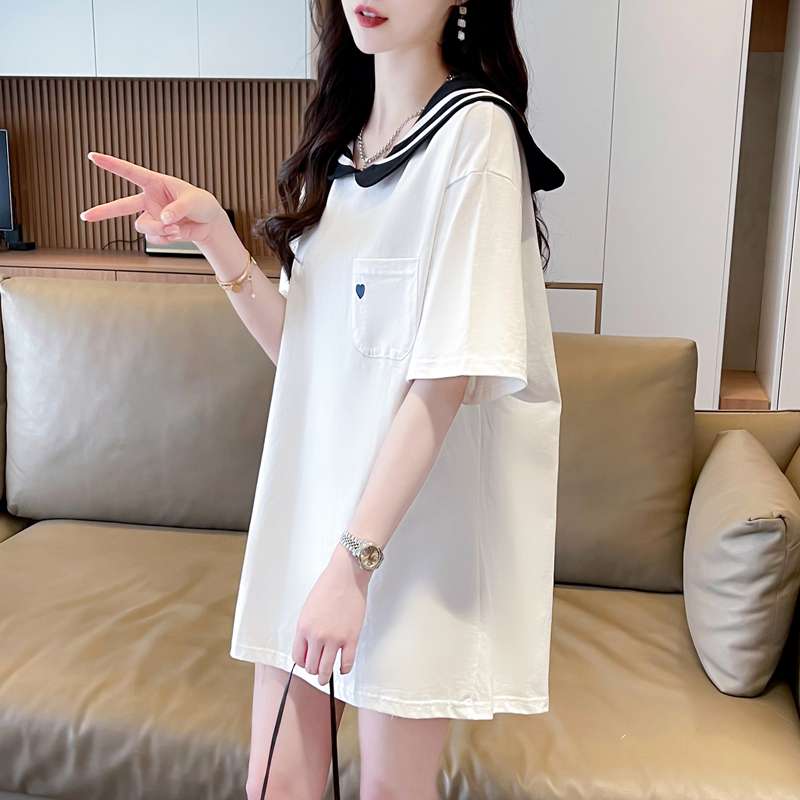 セーラー服 セーラー襟ポケット付きゆったりTシャツ