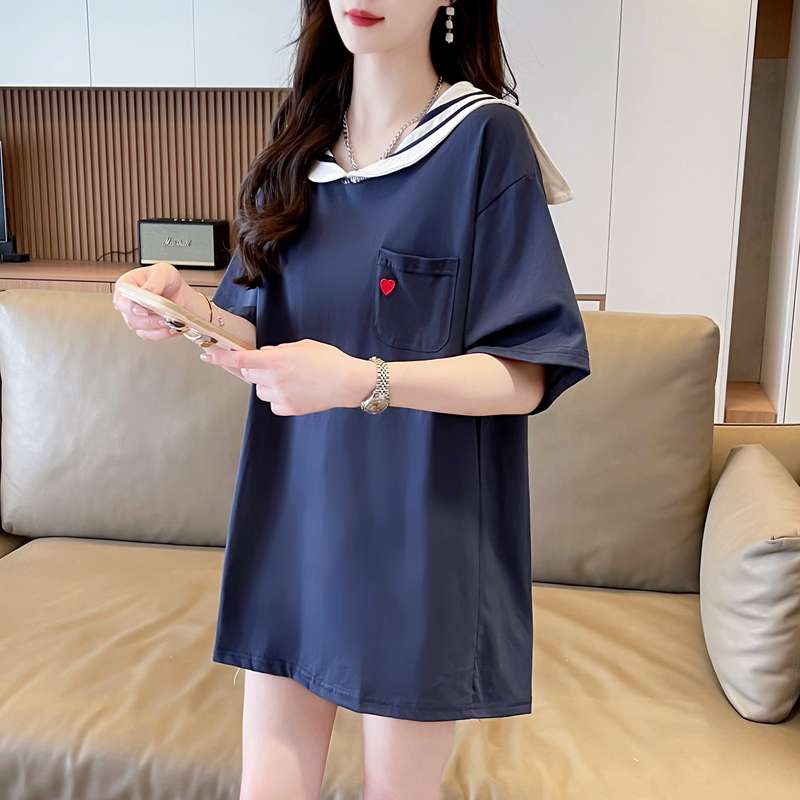 セーラー服 セーラー襟ポケット付きゆったりTシャツ