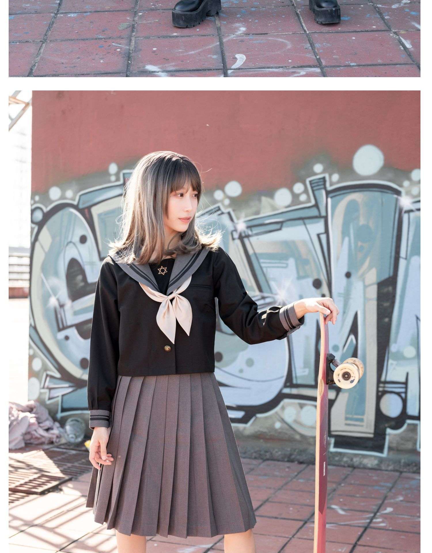 セーラー服 星章付き黒灰ツートン