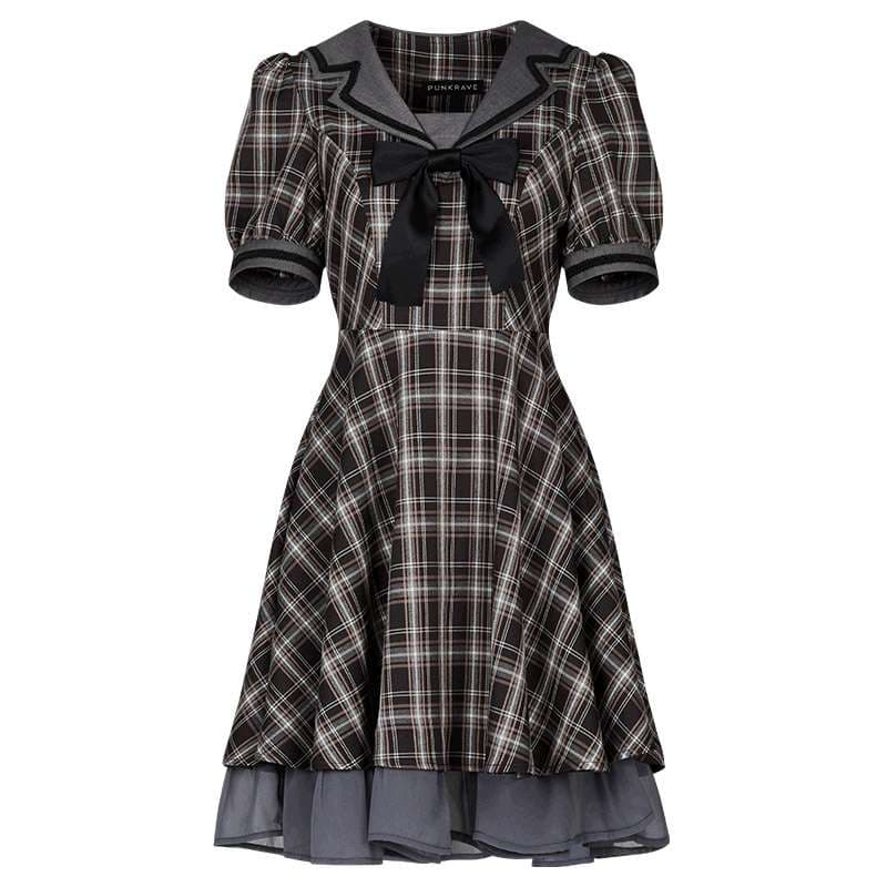 セーラー服 ゴシックパンク風チェック柄セーラーワンピース