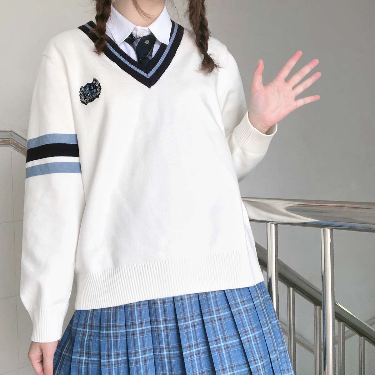 セーラー服 学園風Vネックセーラーニットセーター