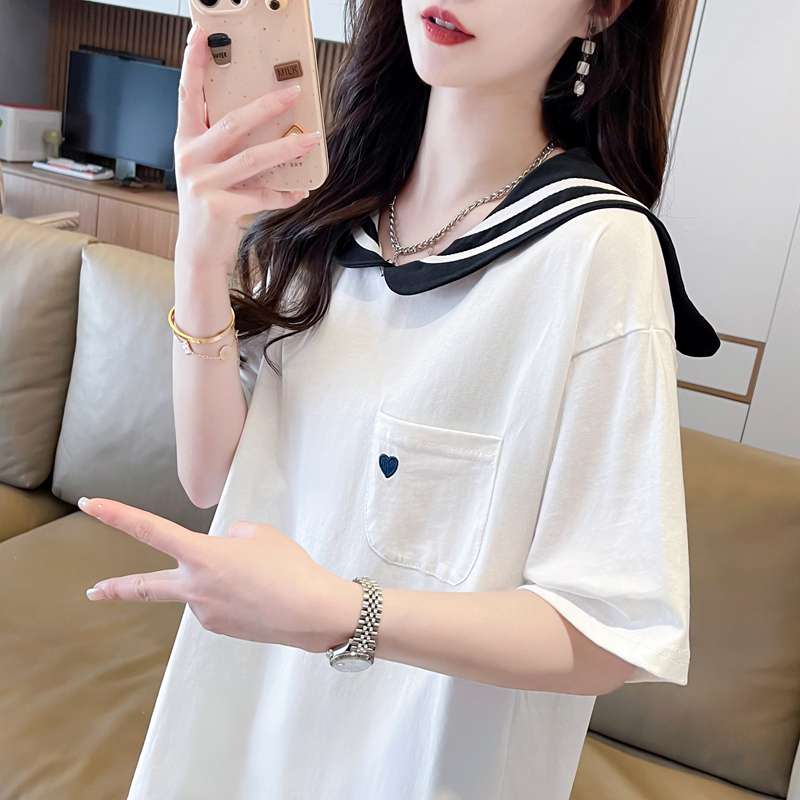 セーラー服 セーラー襟ポケット付きゆったりTシャツ